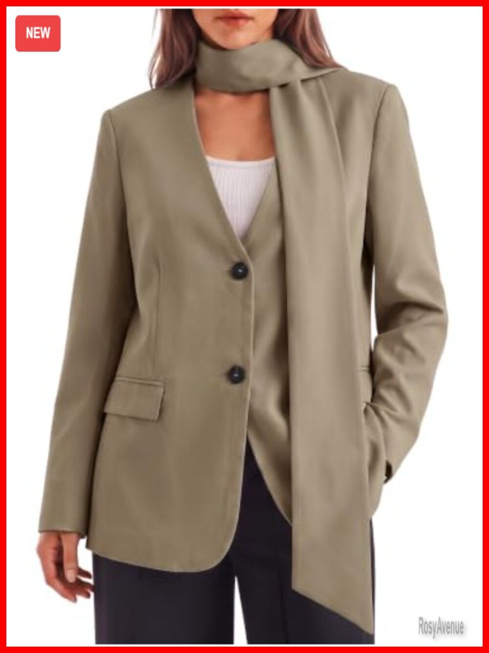 Womens Plaid Blazer V Neck Button Down Suit Jacket with Scarf